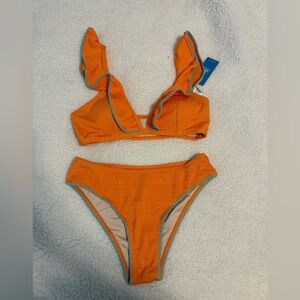 Cupshe Orange Bikini with Blue Trim